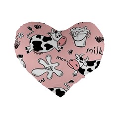 Fresh Milk Cow Pattern Standard 16  Premium Heart Shape Cushions