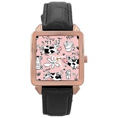 Fresh Milk Cow Pattern Rose Gold Leather Watch  by Bigfootshirtshop