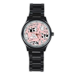 Fresh Milk Cow Pattern Stainless Steel Round Watch by Bigfootshirtshop