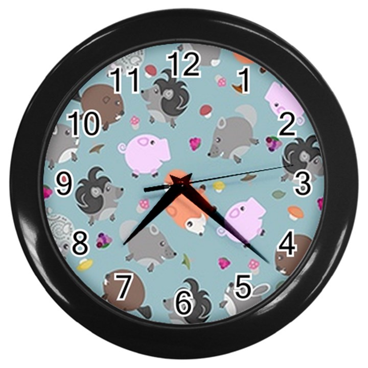 Little Round Animal Friends Wall Clocks (Black)