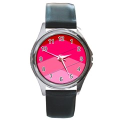 Geometric Shapes Magenta Pink Rose Round Metal Watch by Celenk