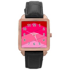 Geometric Shapes Magenta Pink Rose Rose Gold Leather Watch 