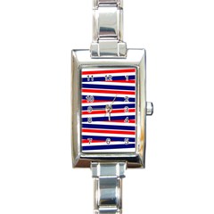 Red White Blue Patriotic Ribbons Rectangle Italian Charm Watch by Celenk