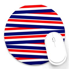 Red White Blue Patriotic Ribbons Round Mousepads