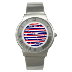 Red White Blue Patriotic Ribbons Stainless Steel Watch by Celenk