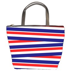 Red White Blue Patriotic Ribbons Bucket Bags by Celenk