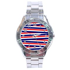 Red White Blue Patriotic Ribbons Stainless Steel Analogue Watch by Celenk