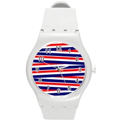 Red White Blue Patriotic Ribbons Round Plastic Sport Watch (m) by Celenk