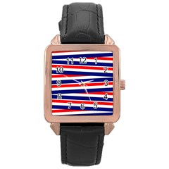 Red White Blue Patriotic Ribbons Rose Gold Leather Watch  by Celenk