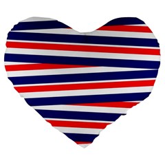 Red White Blue Patriotic Ribbons Large 19  Premium Flano Heart Shape Cushions