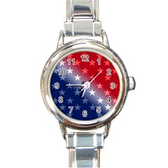 America Patriotic Red White Blue Round Italian Charm Watch by Celenk