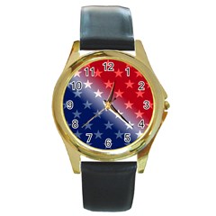 America Patriotic Red White Blue Round Gold Metal Watch by Celenk