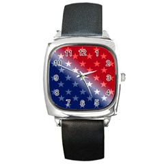 America Patriotic Red White Blue Square Metal Watch by Celenk