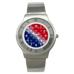 America Patriotic Red White Blue Stainless Steel Watch by Celenk