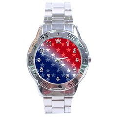 America Patriotic Red White Blue Stainless Steel Analogue Watch by Celenk