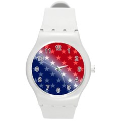 America Patriotic Red White Blue Round Plastic Sport Watch (m) by Celenk