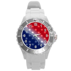 America Patriotic Red White Blue Round Plastic Sport Watch (l) by Celenk