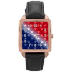 America Patriotic Red White Blue Rose Gold Leather Watch  Front