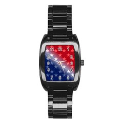 America Patriotic Red White Blue Stainless Steel Barrel Watch by Celenk