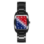 America Patriotic Red White Blue Stainless Steel Barrel Watch Front