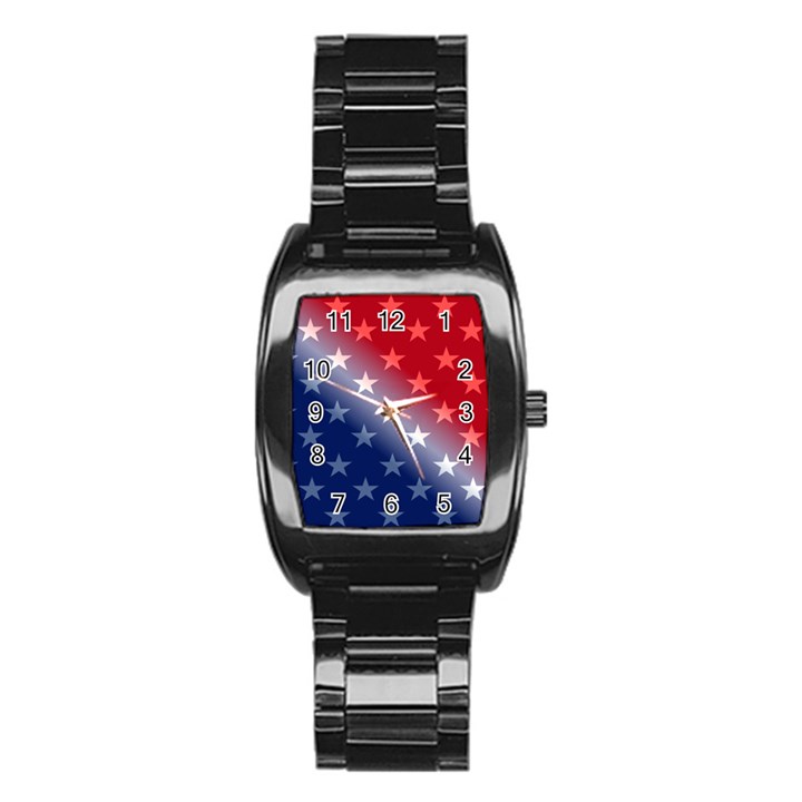 America Patriotic Red White Blue Stainless Steel Barrel Watch