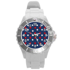 Patriotic Colors America Usa Red Round Plastic Sport Watch (l) by Celenk