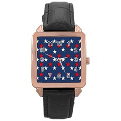 Patriotic Colors America Usa Red Rose Gold Leather Watch  by Celenk