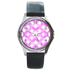 Geometric Chevrons Angles Pink Round Metal Watch by Celenk