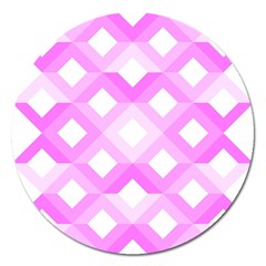 Geometric Chevrons Angles Pink Magnet 5  (round) by Celenk