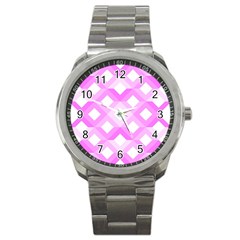 Geometric Chevrons Angles Pink Sport Metal Watch by Celenk