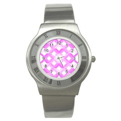 Geometric Chevrons Angles Pink Stainless Steel Watch by Celenk