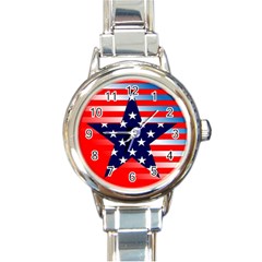 Patriotic American Usa Design Red Round Italian Charm Watch by Celenk