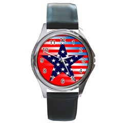 Patriotic American Usa Design Red Round Metal Watch by Celenk