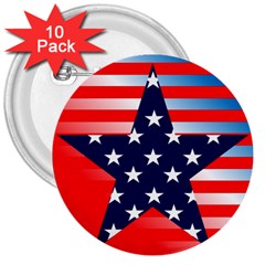 Patriotic American Usa Design Red 3  Buttons (10 Pack)  by Celenk