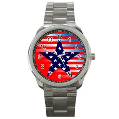 Patriotic American Usa Design Red Sport Metal Watch by Celenk