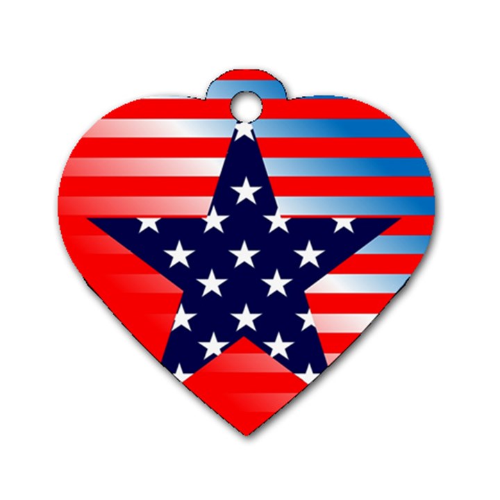 Patriotic American Usa Design Red Dog Tag Heart (Two Sides)