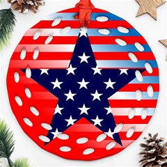 Patriotic American Usa Design Red Round Filigree Ornament (two Sides)