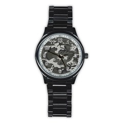 Camouflage Pattern Disguise Army Stainless Steel Round Watch by Celenk