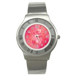 Pink Hearts Pattern Stainless Steel Watch Front