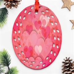 Pink Hearts Pattern Oval Filigree Ornament (two Sides) by Celenk