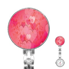 Pink Hearts Pattern Stainless Steel Nurses Watch by Celenk