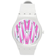 Geometric 3d Design Pattern Pink Round Plastic Sport Watch (m) by Celenk