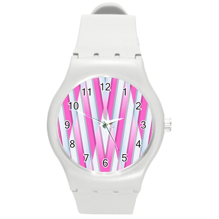 Geometric 3d Design Pattern Pink Round Plastic Sport Watch (M)