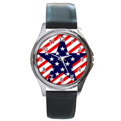 Patriotic Usa Stars Stripes Red Round Metal Watch by Celenk