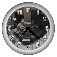 Fractal Render Cube Cubic Shape Wall Clocks (silver)  by Celenk