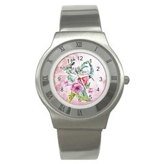 Flowers And Leaves In Soft Purple Colors Stainless Steel Watch by FantasyWorld7