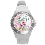 Flowers And Leaves In Soft Purple Colors Round Plastic Sport Watch (L) Front