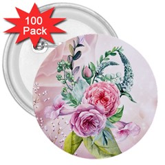 Flowers And Leaves In Soft Purple Colors 3  Buttons (100 Pack)  by FantasyWorld7