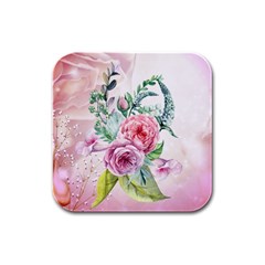 Flowers And Leaves In Soft Purple Colors Rubber Square Coaster (4 Pack)  by FantasyWorld7