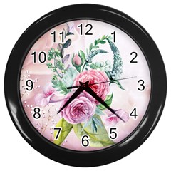 Flowers And Leaves In Soft Purple Colors Wall Clocks (black) by FantasyWorld7